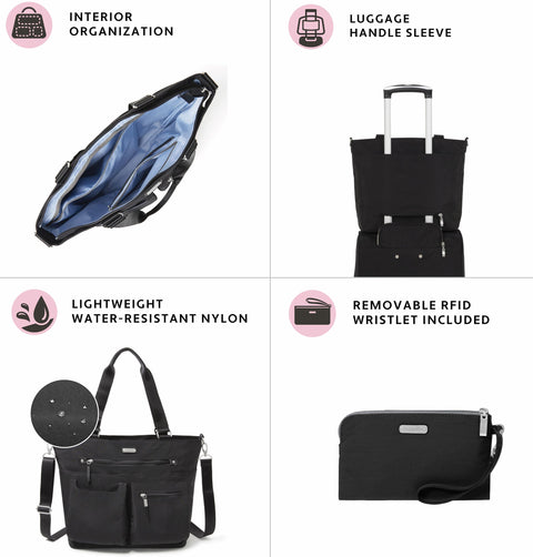 Baggallini Any Day Tote with RFID Phone Wristlet - Crossbody Tote Bag for Women - Lightweight Travel Bag Baggallini