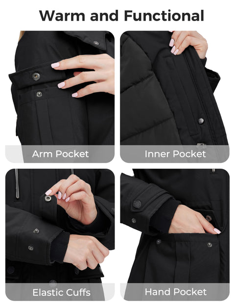 wantdo Women's Quilted Winter Coat Warm Puffer Jacket Thicken Parka with Removable Hood Black X-Large