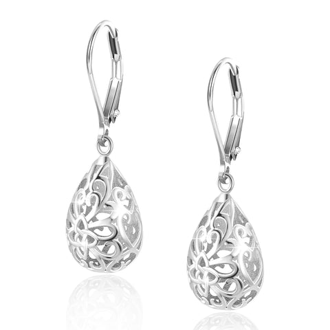 LANCHARMED Sterling Silver Teardrop Earrings for Women, Trendy Silver Drop Leverback Dangle Earrings, Hypoallergenic Leverback Drop Earrings for Jewelry