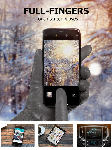 Vislivin Full-Hand Womens Touch screen Gloves Genuine Leather Gloves Warm Winter Texting Driving Glove Gray L Vislivin