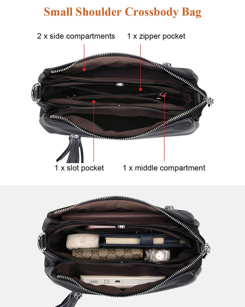 Over Earth Genuine Leather Handbags for Women Crossbody Purse Ladies Small Hobo Shoulder Bag(O111-2E Black) Over Earth