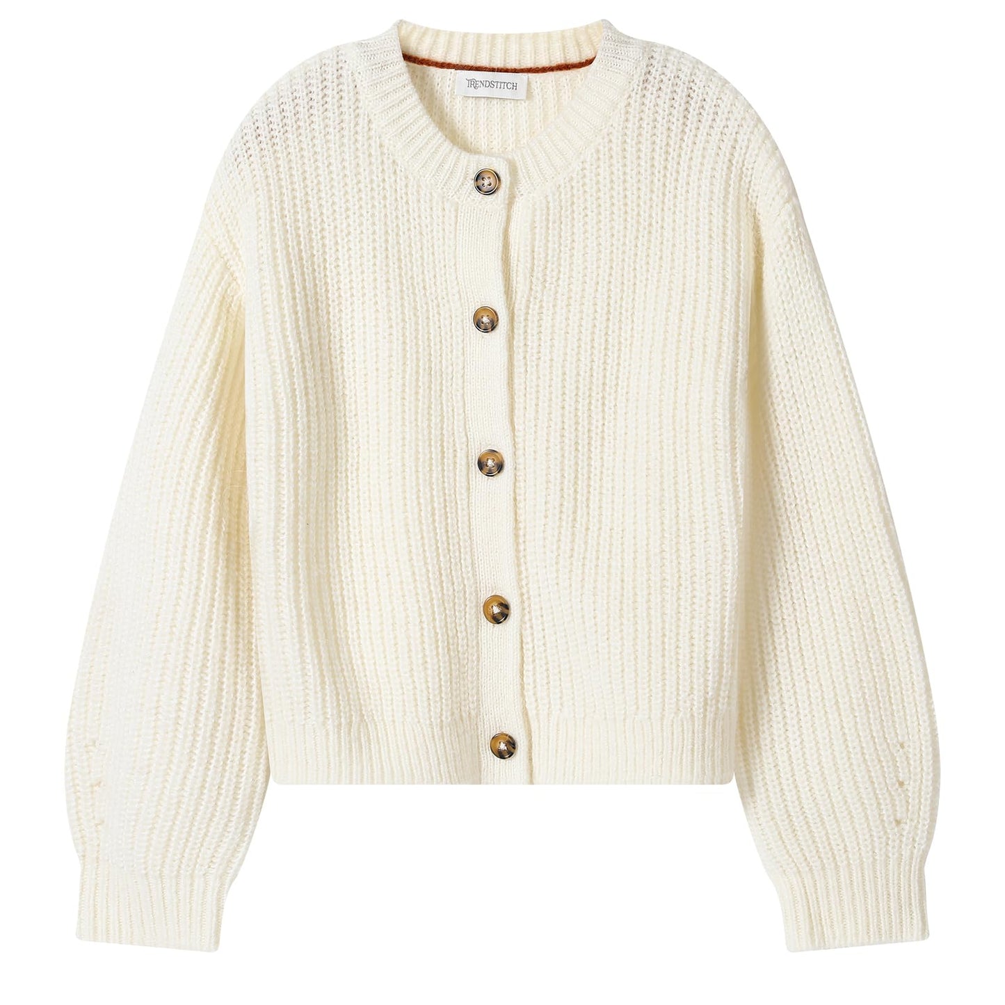 TRENDSTITCH Girls' Cardigan with Button Loose Long Sleeve Shrug Sweaters Cropped Uniforms Knit Sweater Outerwear Beige 5-6 Years