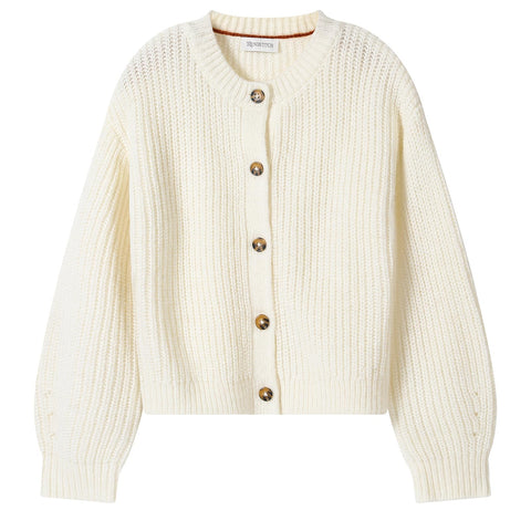 TRENDSTITCH Girls' Cardigan with Button Loose Long Sleeve Shrug Sweaters Cropped Uniforms Knit Sweater Outerwear Beige 5-6 Years