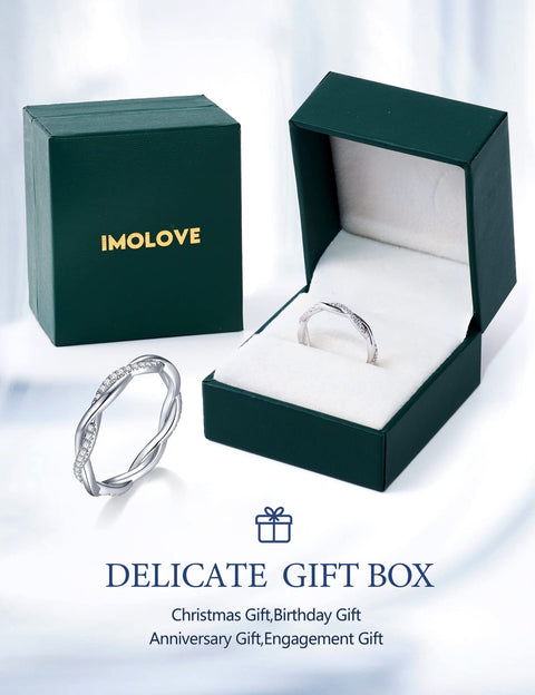 IMOLOVE Moissanite Wedding Band Wedding Rings for Women Twisted Rings 925 Sterling Silver Rings with 18K White Gold Plated Eternity Stackable Engagement Ring Anniversary Band Size 7 IMOLOVE