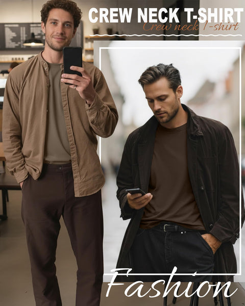 Ficerd 5 Pack Mens Big and Tall Shirts Cotton Long Sleeve Top Loose Casual Basic Shirts Crewneck Oversize Multipack Tee(Coffee, Cream, Khaki, Navy Blue, Black,3X-Large)