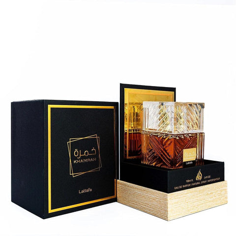 Lattafa Fakhar Gold Extrait Eau de Perfume Spray, 3.4 Ounce and Khamrah Eau de Parfum Spray, 3.4 Ounce Fragrance Bundle for Women and Men Lattafa
