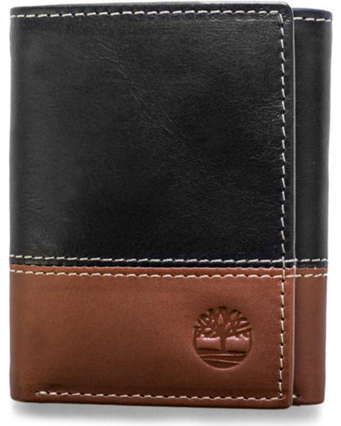 Timberland Men's Leather Trifold Wallet With Id Window, Black/Brown (Hunter), One Size