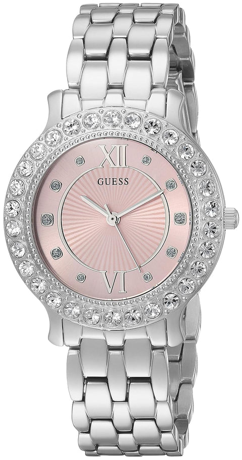 GUESS Stainless Steel + Pink Crystal Bracelet Watch. Color: Silver-Tone (Model: U1062L2)