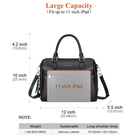 Over Earth Genuine Leather Satchel Top-Handle Handbags for Women Ladies Crossbody Bag(O207E Black) Over Earth