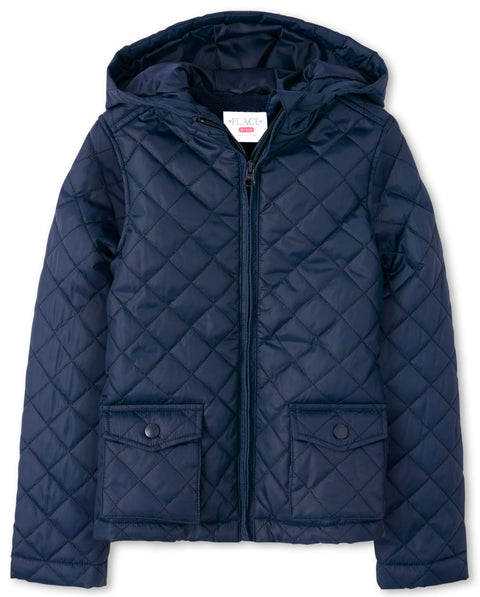 The Children's Place,Girls,Zip Up Quilted Hooded Jacket,Tidal,Medium