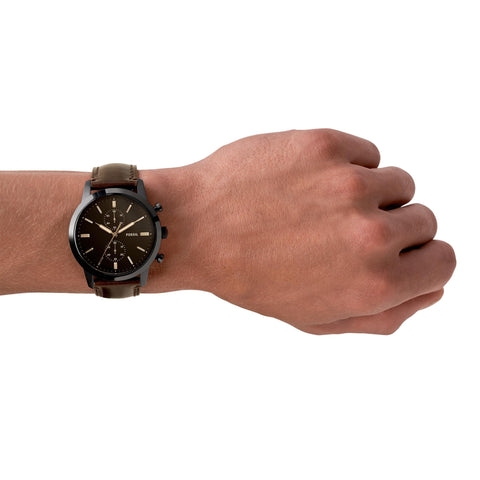 Fossil Men's Townsman Quartz Stainless Steel and Leather Chronograph Watch, Color: Black, Dark Brown (Model: FS5437) Fossil