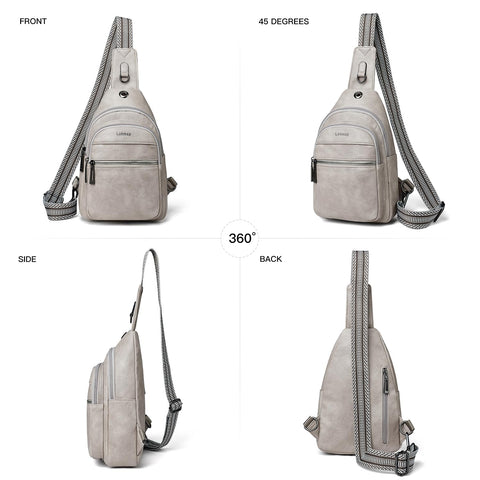 LATMAP 7L Sling Bag For Women Faux Leather Anti Theft Small Casual Daypack Backpack Fanny Pack Crossbody Chest Bags Purse Waterproof Light Grey