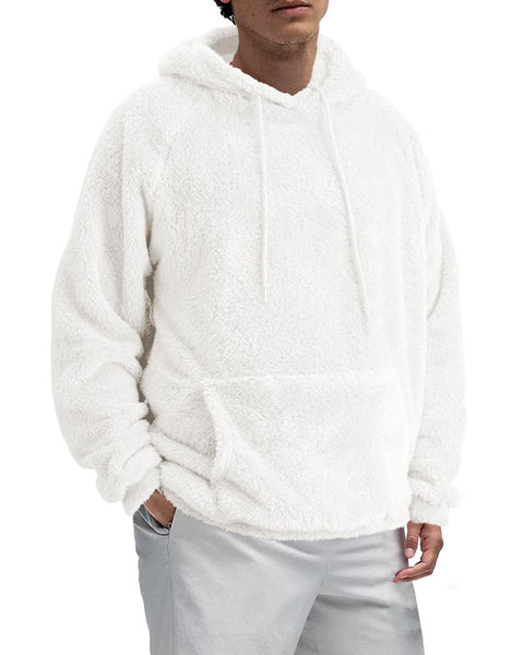 VahRuta Men's Fashion Hoodies Sweatshirt Sherpa Long Sleeve Fuzzy Jacket Fur Soft Fluffy Pullover Hood Pockets Beige XXL