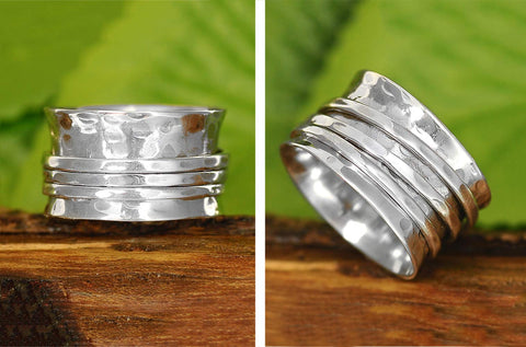 Boho-Magic 925 Sterling Silver Spinner Ring for Women 3 Fidget Rings Band Wide Hammered (9) Boho-Magic
