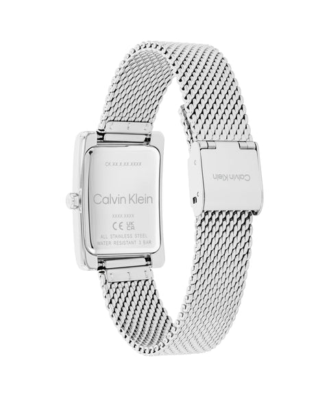 Calvin Klein Women's CK Styled Wristwatch, Stainless Steel, Silver Mesh Bracelet, Rectangular Case, Feminine Look, (Model:25200399) Calvin Klein