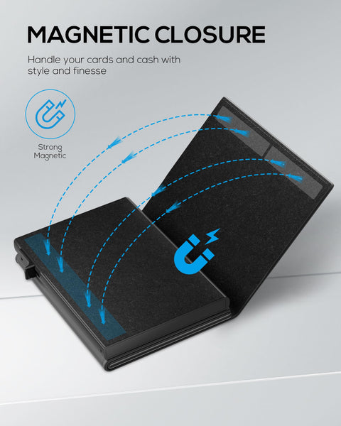 Mens Wallet Card Holder - Smart Wallet for Men, Pop Up Card Case, Top Grain Leather, RFID Blocking, Slim, Minimalist, Ultra Thin, Front Pocket, 9-14 Card Capacity | ID Window | Cash Slot (Black)