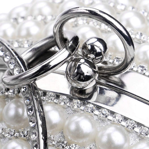 Tngan Womens Evening Bag Round Ball Wedding Handbag Artificial Pearl Purse Silvery Tngan