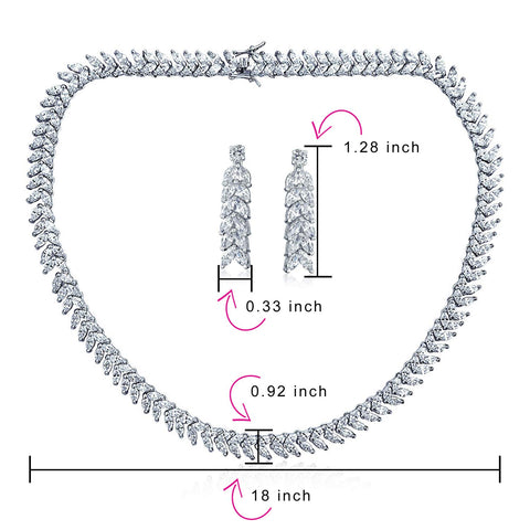 Art Deco Style Fashion Bridal Multi Marquise AAA CZ Statement Collar Tennis Necklace Matching Chandelier Dangle Earrings Jewelry Set for Women Wedding Prom Pageant Silver Plated Bling Jewelry