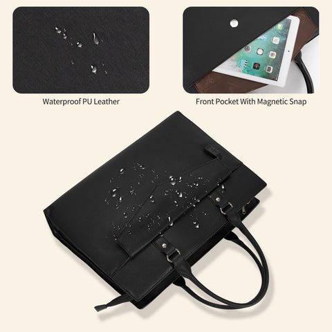 Laptop Tote Bag for Women, 17 Inch Laptop Bag Waterproof Leather Computer Tote Bag, Large Work Bag with USB Charging Port, Womens Laptop Briefcase Business Office Handbag Work Shoulder Bag, Black onemoky