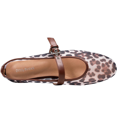 Leopard Flats for Women Mesh Ballet Flats Mary Jane Animal Print Shoes Slip On Casual Breathable Ballerina Flats