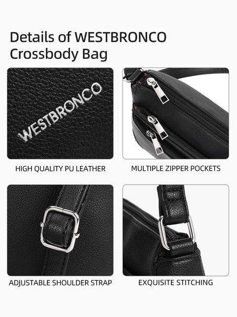 WESTBRONCO Crossbody Bags for Women, Medium Size Shoulder Handbags, Satchel Purse with Multi Zipper Pocket Black