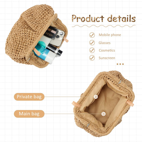Emprier Straw Clutch Purse for Women Cloud Dumpling Pouch Straw Crossbody Shoulder Handbag Summer Beach Woven Bag Emprier