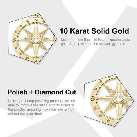 Charm America - Gold Compass Charm - 10 Karat Solid Gold