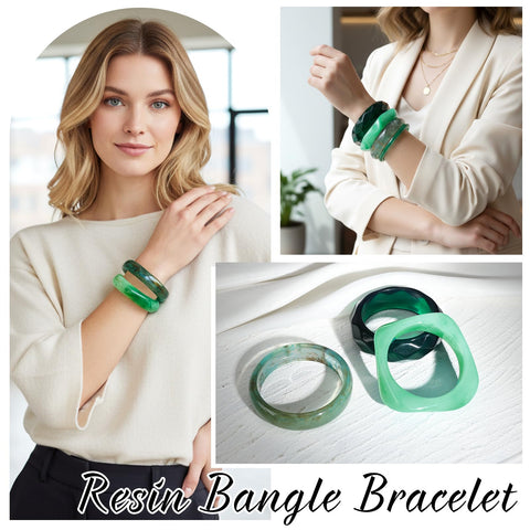 NoctisNest Green Acrylic Resin Bangles Bracelets, 4 Pcs Chunky Boho Geometric Acetate Plate Bracelets Stack, Trendy Resin Statement Wristband Wide Irregular Bangle Set for Women