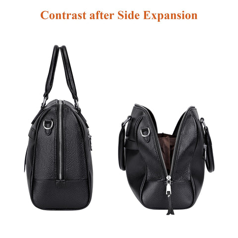 Over Earth Genuine Leather Satchel Top-Handle Handbags for Women Ladies Crossbody Bag(O207E Black) Over Earth