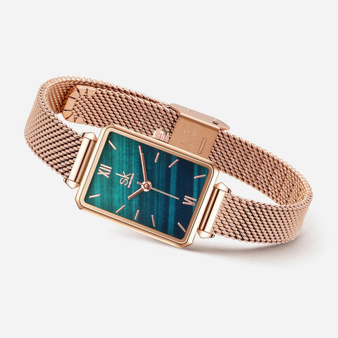 SK Dainty Women's Wrist Watch: Green Malachite Dial,Beautiful Bracelet, Wrapped by Stylish Gift Box, Elegant Present for Ladies and Loved Ones claities