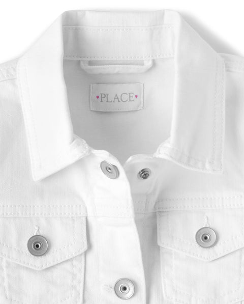 The Children's Place Girls' Basic Jacket, White Denim, Large (10/12)