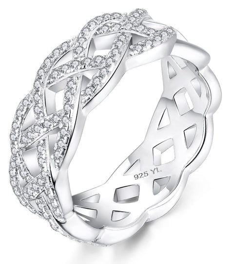 YL Women's Twisted Knot Rings 925 Sterling Silver Criss Knot Ring 18k White Gold Plated Cubic Zirconia Infinity Statement Rings-size6 YL