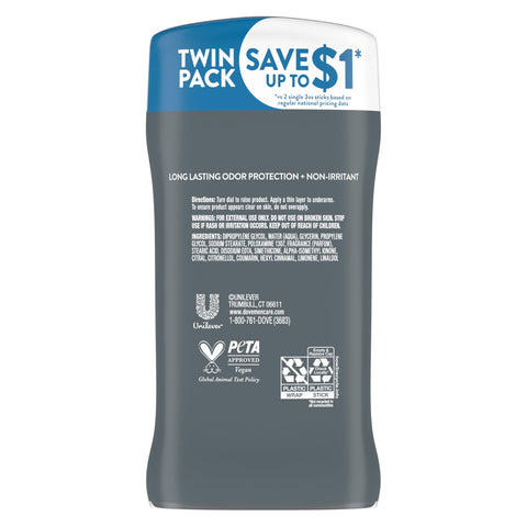 Dove Men+Care Deodorant Stick for Men Clean Comfort Pack of 2 Aluminum Free 72-Hour Odor Protection Mens Deodorant with 1/4 Moisturizing Cream 3 oz DOVE MEN + CARE