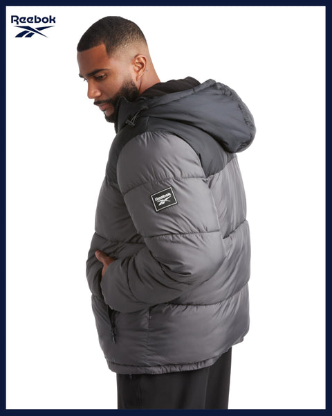 Reebok Mens Winter Jacket - Warm Heavyweight Mens Winter Coat - Wind Water Resistant Insulated Quilted Puffer Jackets for Men, Size Large, Charcoal Grey Ash
