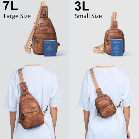 LATMAP 7L Sling Bag For Women Faux Leather Anti Theft Small Casual Daypack Backpack Fanny Pack Crossbody Chest Bags Purse Waterproof Light Grey