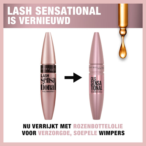 Maybelline Lash Sensational Washable Mascara, Lengthening and Volumizing for a Full Fan Effect, Very Black, 1 Count