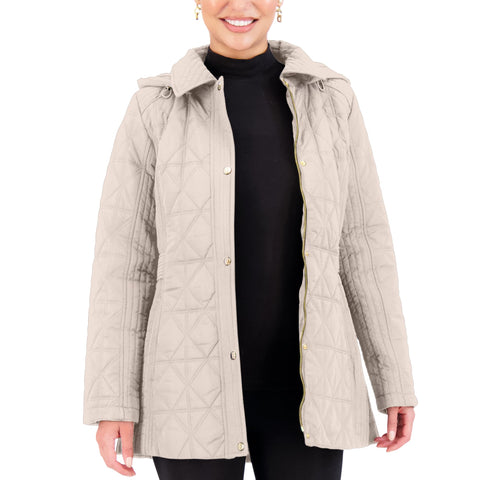 Jones NY Quilted Women's Puffer Jacket Womens Winter Coat with Removable Hood, Bone - PXS Jones New York