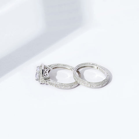 Amazon Essentials Platinum Plated Sterling Silver Infinite Elements Cubic Zirconia Asscher Antique Ring, Size 9 (previously Amazon Collection) Amazon Essentials