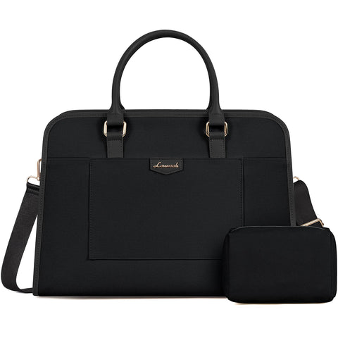LOVEVOOK Laptop Bag for Women Tote Bag Large Capacity Work Bags Computer Bag Briefcase Lightweight Handbag Canvas Shoulder Bag for Office College Casual 15.6 Inch-black LOVEVOOK
