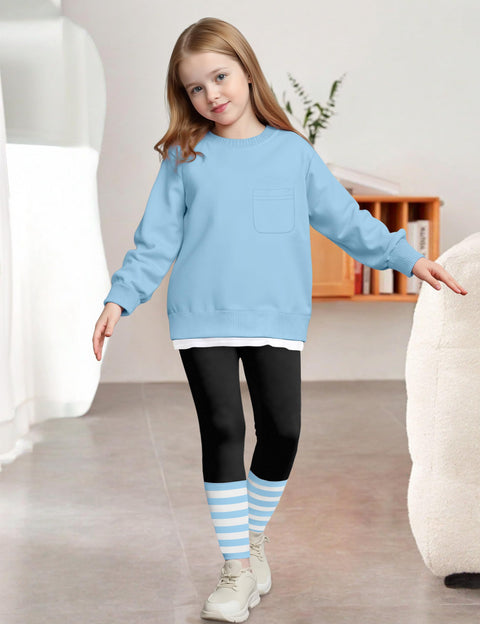 NAPU Toddler Girl Clothes 3T Two Piece Sweatsuit Set 4T Girls Winter Clothes Toddler Outfits for Kids Pullover Blue Long Sleeve Tops + Leggings Fall Outfit Casual Daily Wear