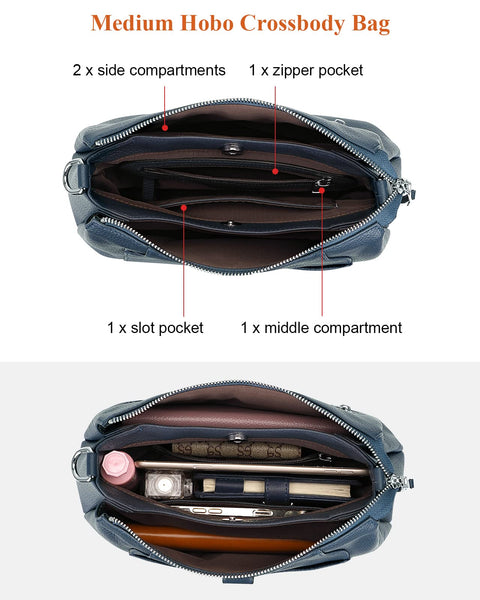 Over Earth Genuine Leather Small Hobo Crossbody Bags for Women Shoulder Purses and Handbags(O189E Indigo Blue) Over Earth