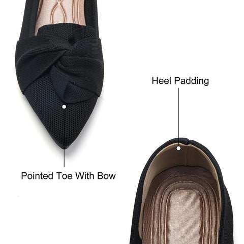 HIULYCENCE Women's Flats Shoes Pointed Toe Ballet Flats with Bow Comfortable Knit Dressy Flats Black US9