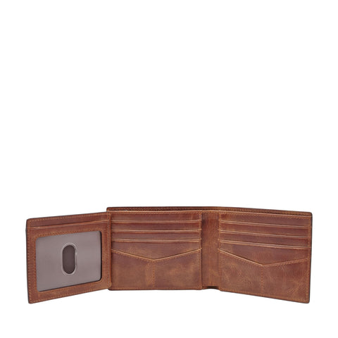 Fossil Men's Derrick Leather RFID-Blocking Bifold with Flip ID Wallet, Brown, (Model: ML3681200) Fossil