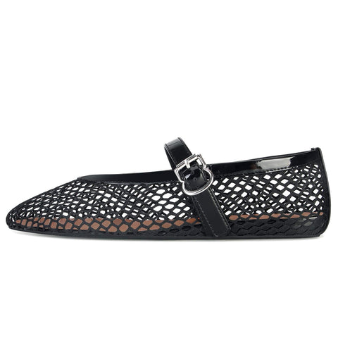 MICIFA Women's Mesh Ballet Flats Buckle Mary Jane Flats Ballerina Shoes Fishnet Causal Daily Dress Shoes