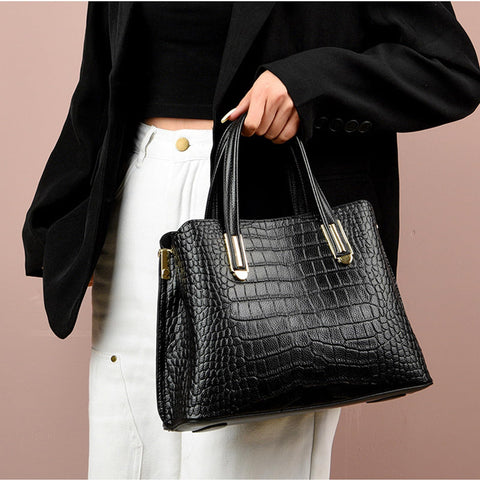 OGOLOUG Top Handle Bags Leather Tote leather Purse with Adjustable Shoulder Strap Crocodile Tote Bag for Women Women's Shoulder Crossbody Handbags (black) OGOLOUG
