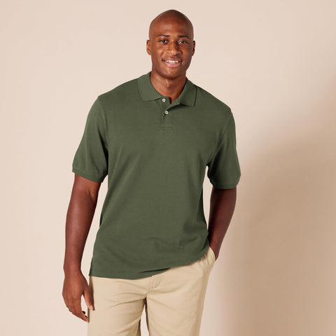 Amazon Essentials Men's Regular-Fit Cotton Pique Polo Shirt (Available in Big & Tall), Olive, X-Large Amazon Essentials