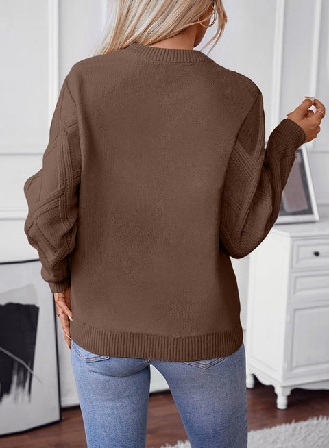 SHEWIN Sweaters for Women Casual Crew Neck Cable Knit Sweater Lightweight Fall Tops for Women 2025 Pullover Long Sleeve Tops Womens Sweaters, Breen, M