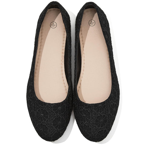 Dress Shoes for Women Round Toe Flats Shoes Lace Ballet Flats Dressy Comfortable Foldable Flats Low Heel(Black.us9)