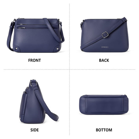 WESTBRONCO Crossbody Bags for Women, Medium Size Shoulder Handbags, Satchel Purse with Multi Zipper Pocket Navy Blue WESTBRONCO