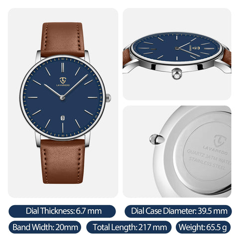 L LAVAREDO Watch for Men, Extremely Thin Mens Watches Minimalist Analog Men's Leather Wrist Watches with Time/Date, Birthday Gift for Men Boyfriend
